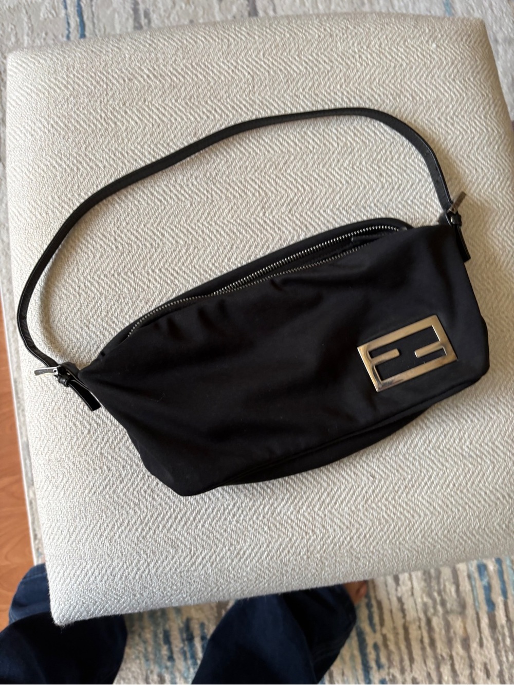 Fendi Black Shoulder Bag with Silver Logo Plaque